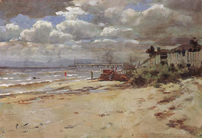 Girolamo Nerli Coast scene with pier oil painting picture